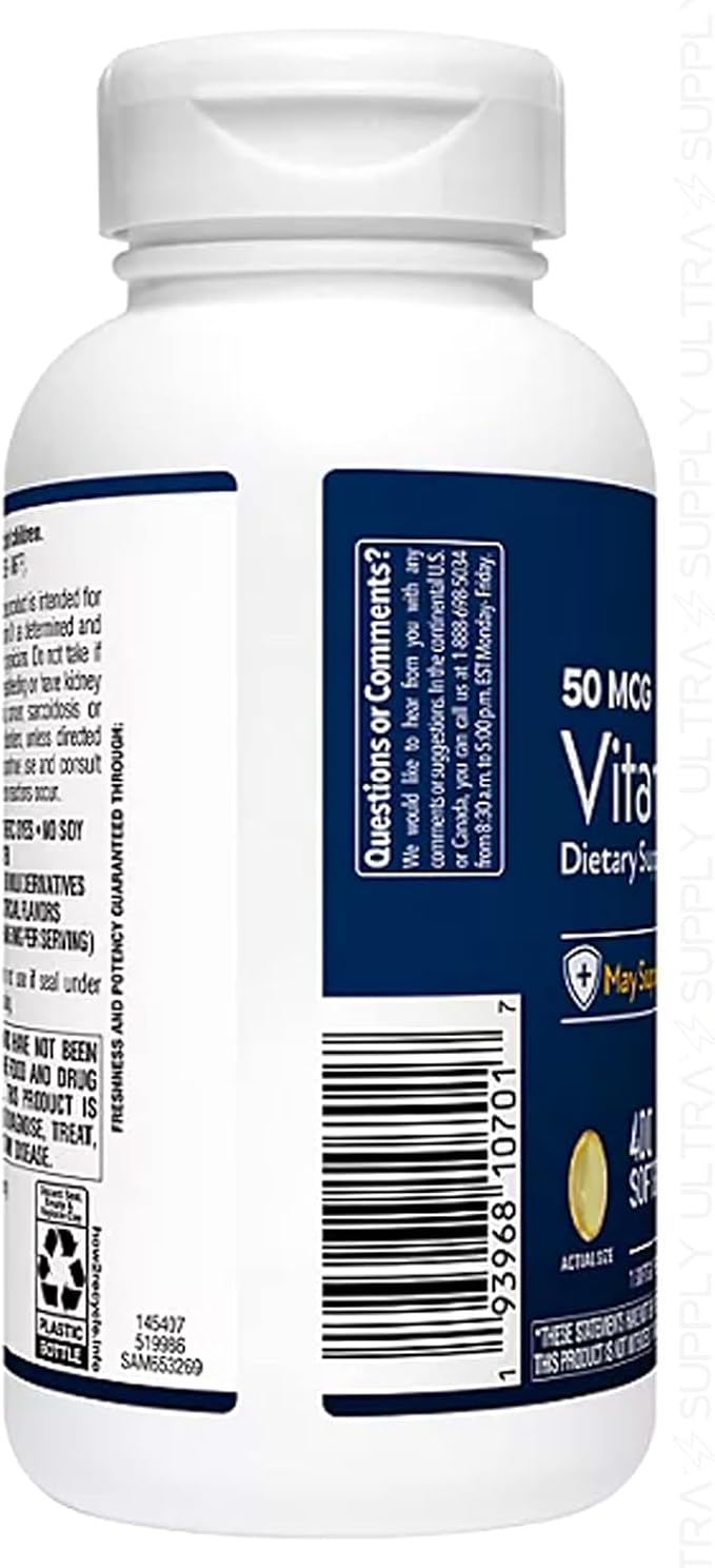 Members Mark Vitamin D3 (400 Count.) 2000 IU (50 mcg) Immune &amp Bone Health Support Non-GMO Gluten-Free
