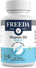 FREEDA Vitamin D3 3000 IU – High-Potency Vitamin D for Bone Strength &amp Immune Support – Easy-to-Swallow Tablets – 250 Tiny Tablets