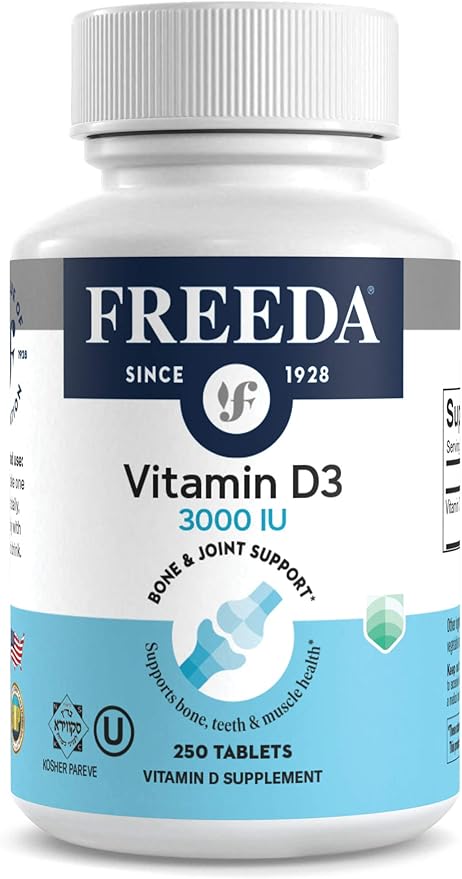 FREEDA Vitamin D3 3000 IU – High-Potency Vitamin D for Bone Strength &amp Immune Support – Easy-to-Swallow Tablets – 250 Tiny Tablets