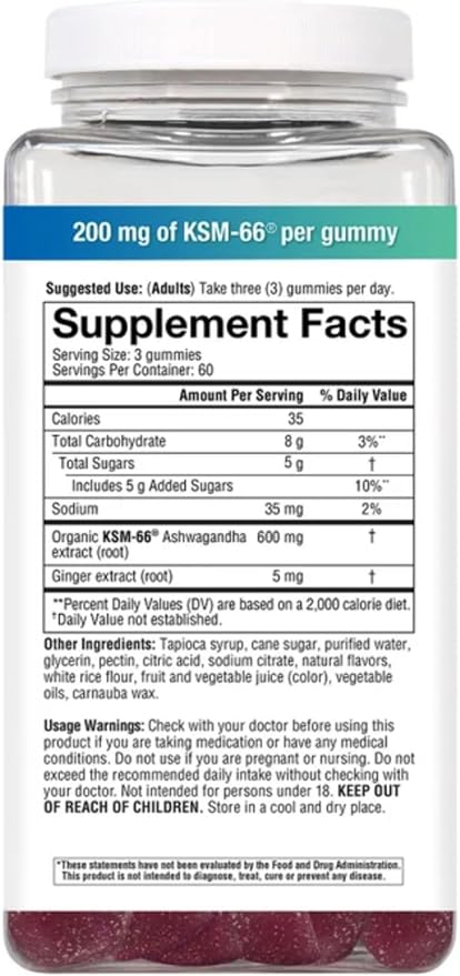 Ashwagandha Gummies with KSM-66 Mixed Berry Flavor 180 Count Daily Adaptogen Formula 200mg per Gummy Stress Support Supplement