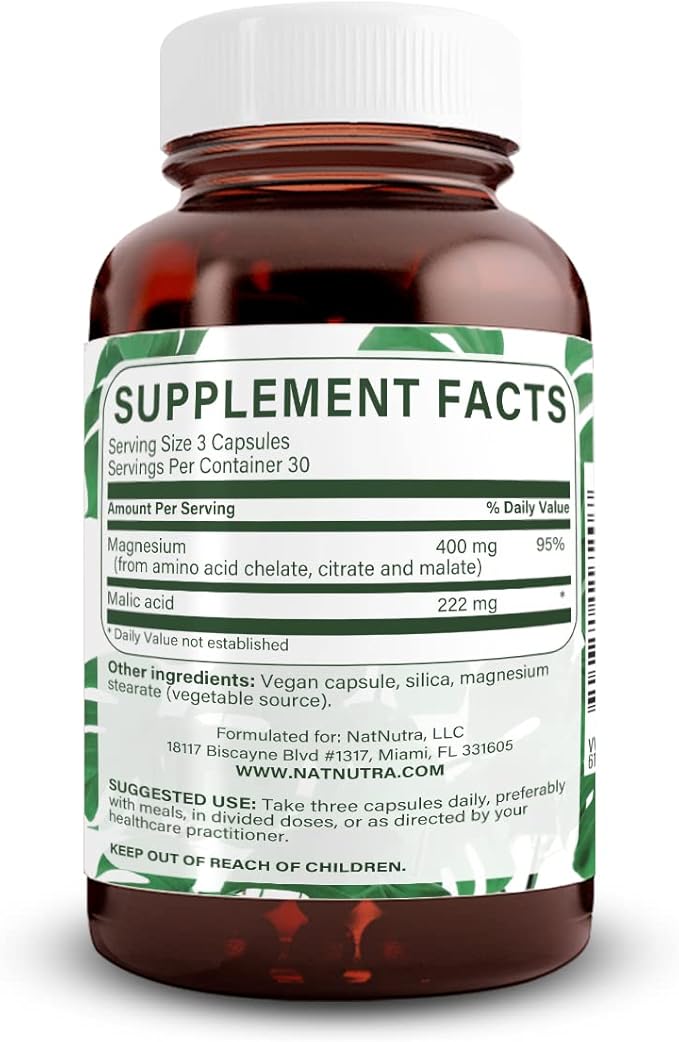 Natural Nutra Mega Magnesium 400mg Supplement - High Absorption Amino Acid Chelate Citrate Malate Blend for Muscle Growth Bone Strength Heart Health Nerve Support - 90 Capsules (Pack of 3)