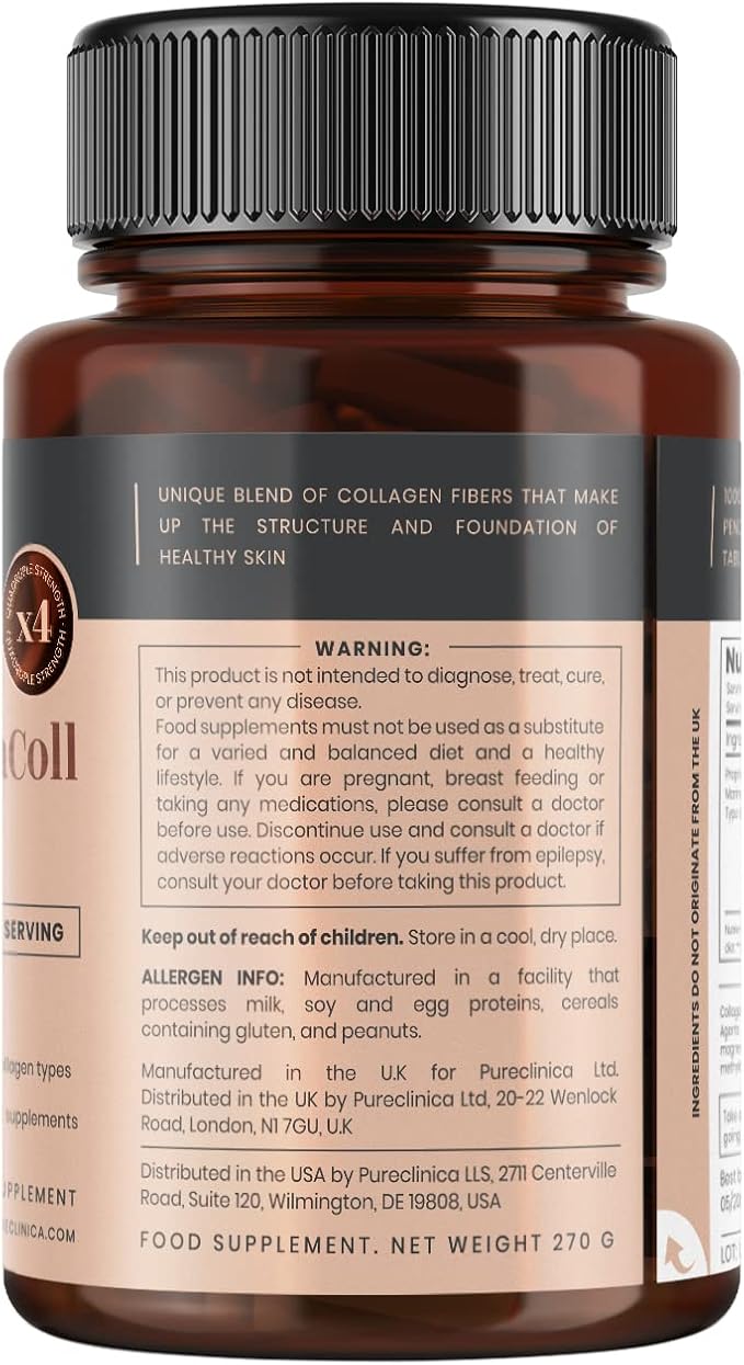 pureclinica UltraColl Marine Collagen 1000mg x 360 Tablets (2 Bottles of 180 Tablets - 6 Months Supply). The only Patented Anti-Aging Collagen Types I II III and VII.