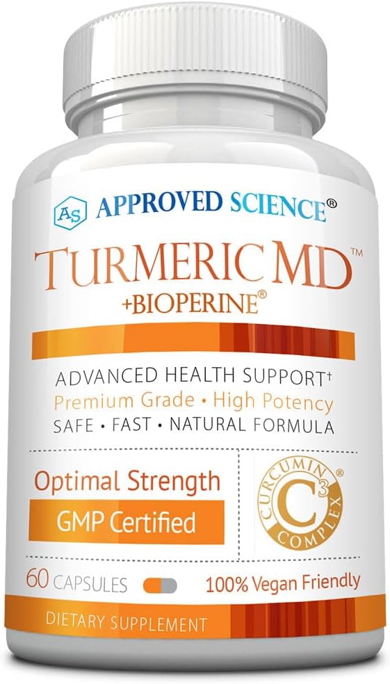 Approved Science Turmeric MD - Turmeric Extract with BioPerine Black Pepper &amp 95% Standardized Turmeric Curcuminoids - 60 Capsules (1 Month Supply)