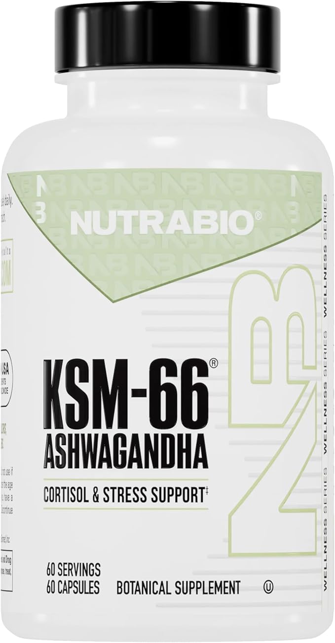 NutraBio Ashwagandha KSM-66 | Ashwagandha Herbal Supplement for Stress Mood &amp Performance | 600 MG of Clinically Studied KSM66 60 Capsules