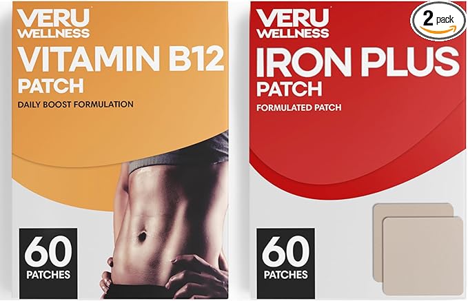 Veru Wellness Energy Duo Lifestyle Patch - B12 Iron - Self Adhesive Time Release Patch 8-10 Hours (42 Days)
