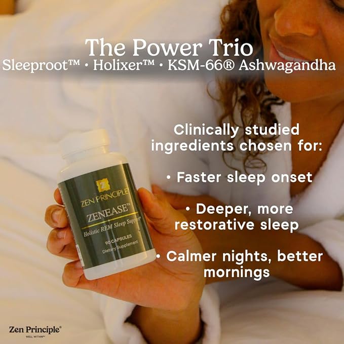 Zen Principle Zenease Sleep Support with Magnesium Glycinate Ashwagandha KSM-66® Saffron L-Theanine &amp GABA – No Melatonin Natural Stress Relief &amp Sleep Aid. 180 Capsules