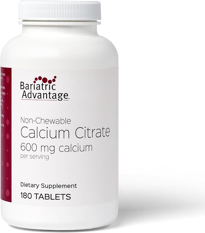 Bariatric Advantage Non Chewable Calcium Citrate 600 mg Calcium - for Bariatric Surgery Patients - Vitamin D3 - Mineral Supplements - 180 Tablets