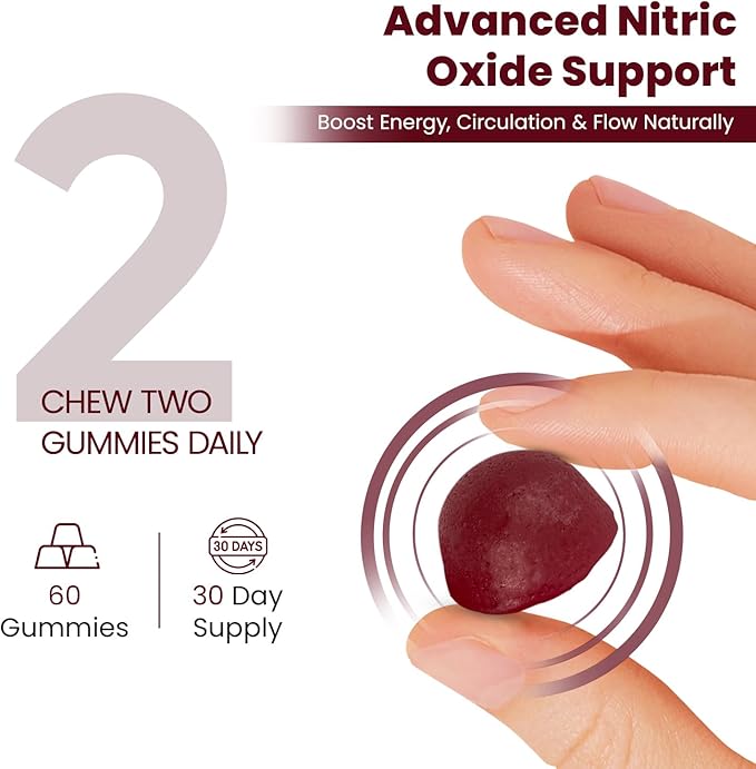 Beet Root Gummies - Super Nitric Oxide Beets Supplement - Red Beetroot Heart Chews with Grape Seed Power &amp B12- Pomegranate Flavor 60 Chewables Beets