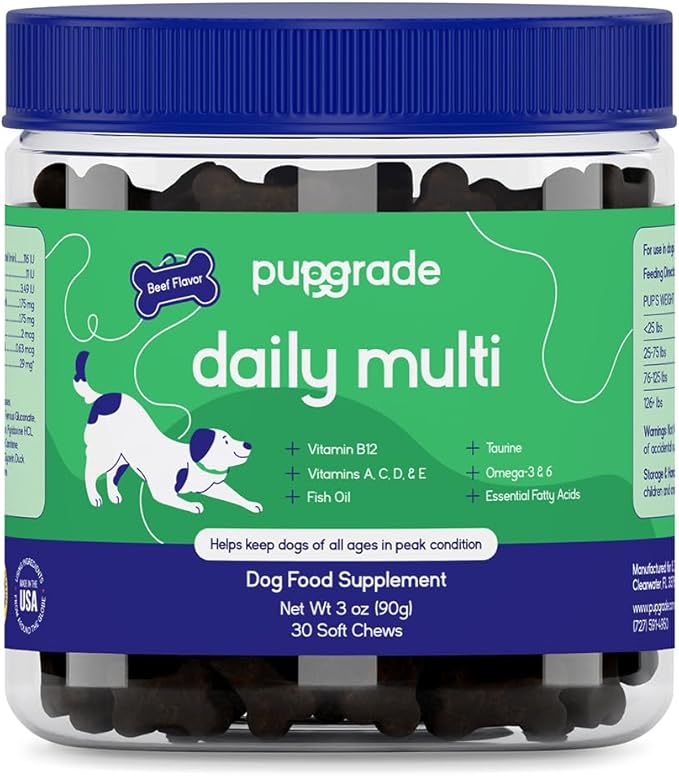 PupGrade Daily Multivitamin for Dogs – All-in-One Supplement with Omega Fish Oil Vitamins A C D E &amp B Complex for Everyday Health – 30 Soft Chews