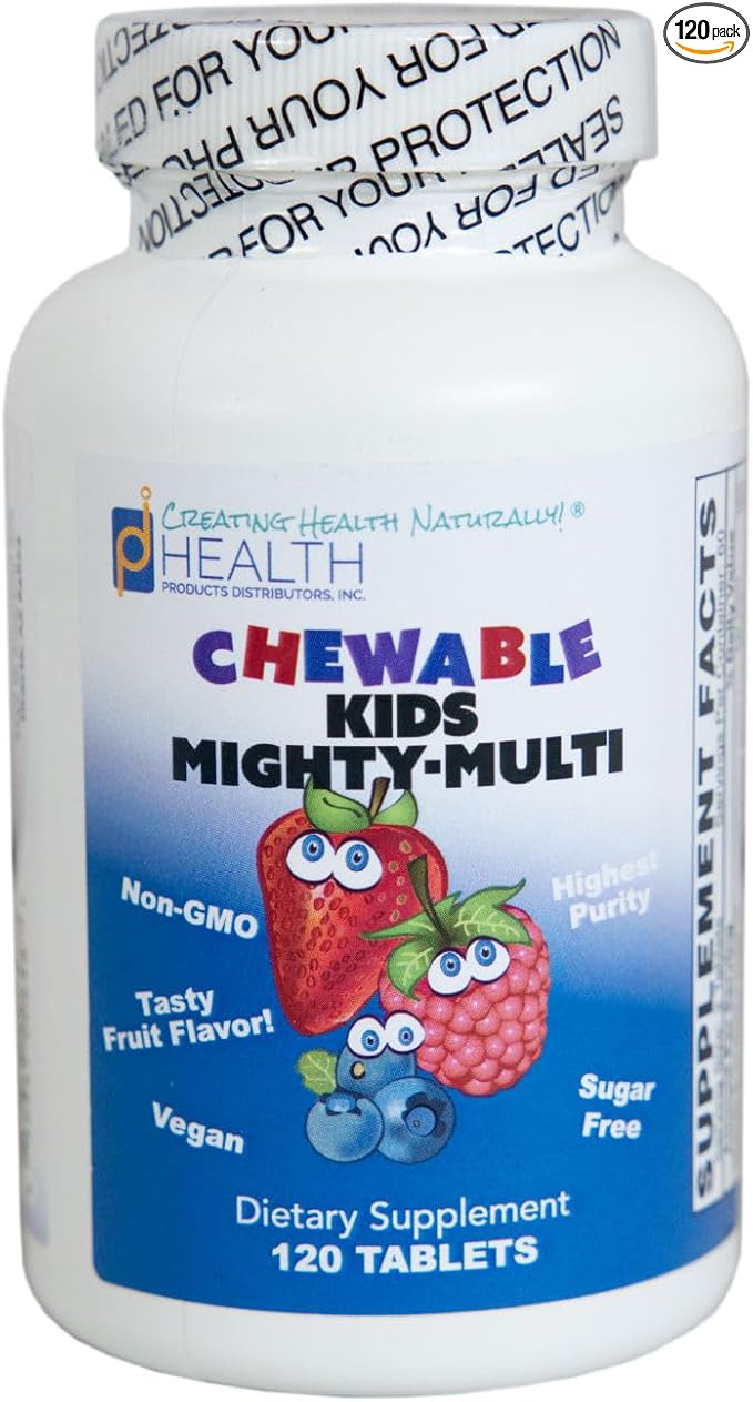 KIDS MIGHTY-MULTI (120 Tablets) – Chewable Multivitamin – Purest Non-GMO Ingredients No Sugar or Artificial Ingredients – Naturally Sweetened with Xylitol &amp Stevia Leaf Extract – Suitable for Adu