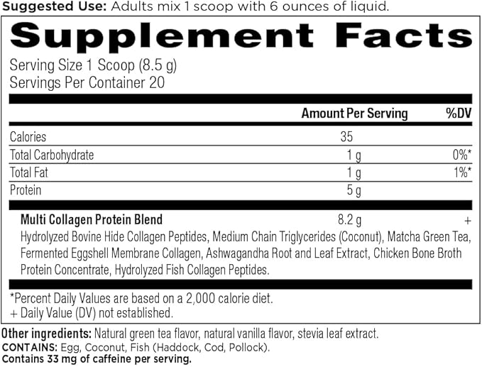 Ancient Nutrition Matcha Powder with Collagen Collagen Matcha with MCTs &amp Ashwagandha for Energy Metabolism Skin Hair and Gut Health 20 Servings (Pack of 2)