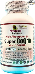 Super Coq 10 Co-Enzyme with Piperine 200 mg 60 Veggie.caps 5X Absorption Heart Cellular Health and Boost Energy