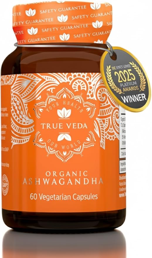 True Veda USDA Organic KSM-66 Ashwagandha Supplements | Organic Ashwagandha for Women &amp Men | High Strength KSM 66 Capsules | Premium Aswagandha | Ashwaganda Root Extract | 60 Capsules