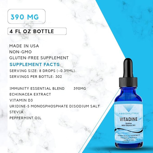Absonutrix Vitadine 343 mg 4 FL OZ Liquid 302 Servings Made in USA Plant-Based Ingredients Echinacea Extract Vitamin D3 Gluten-Free