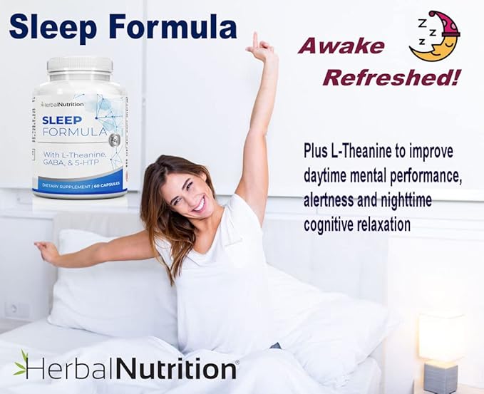 Herbal Nutrition Sleep Support Supplement Sleep Formula is a Multi-Ingredient Sleep Supplement with Melatonin GABA L-Theanine and More Sleep Like You are on Cloud 9! One 60 Ct Bottle