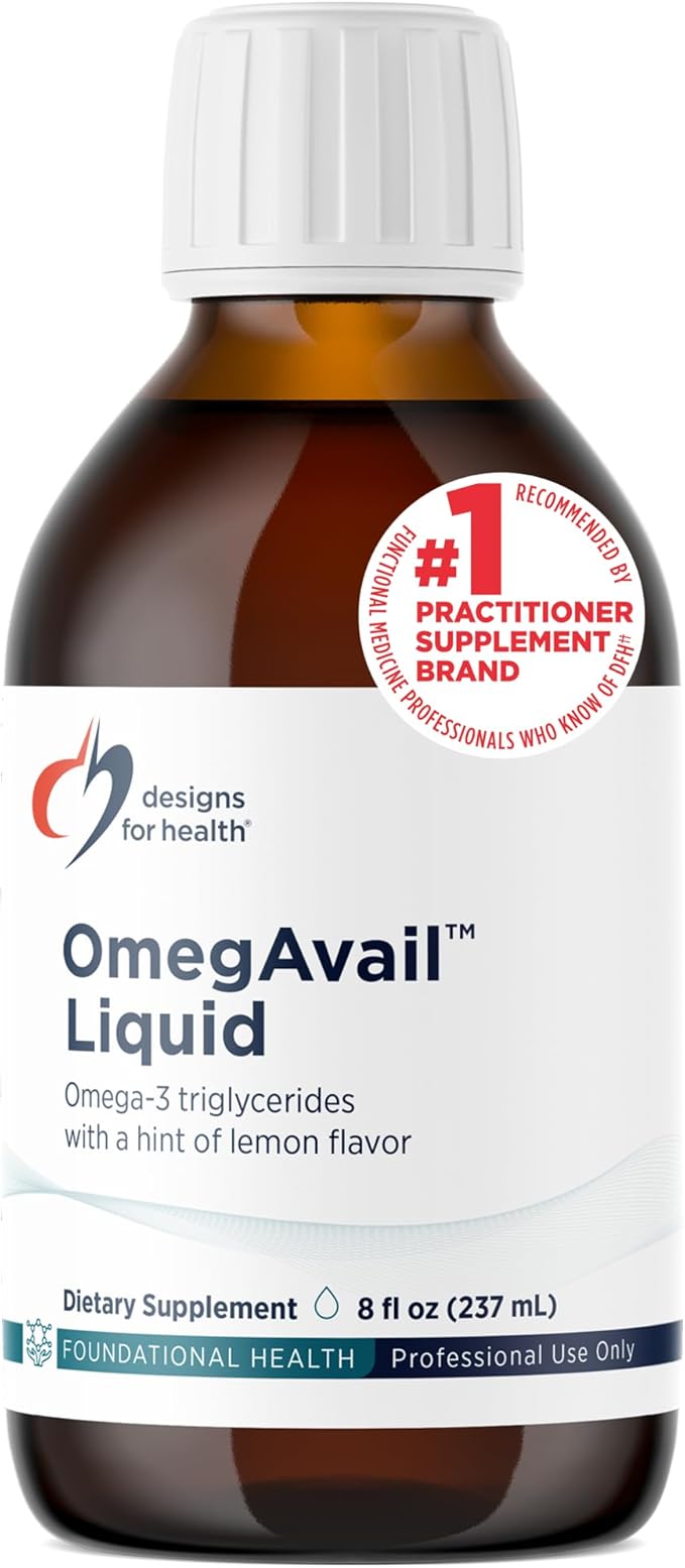 Designs for Health OmegAvail Liquid TG Fish Oil 1200mg - Triglyceride Omega-3 Fish Oil Brain Support Supplement with DHA/EPA - Natural Lemon Flavor (8oz / 47 Servings)