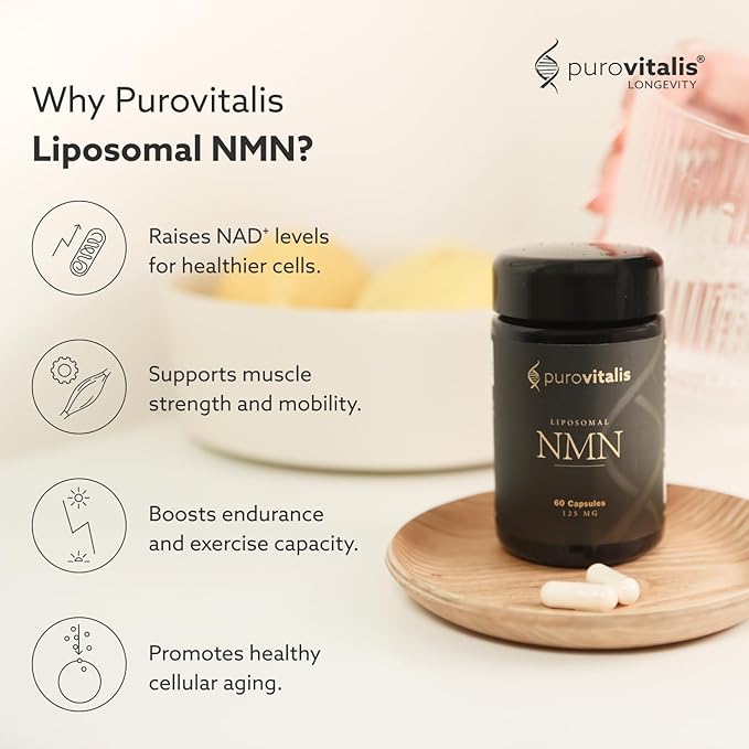 PUROVITALIS Liposomal NMN 250mg Longevir Nicotinamide Mononucleotide Supplement NAD+ Boost for Cellular Health Energy &amp Healthy Aging 1-Month Supply (60 Vegan Capsules)