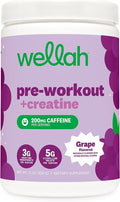 Wellah Pre-Workout + Creatine Powder (30 Servings) Grape - 200mg Caffeine 3g Creatine Monohydrate 5g Citrulline Malate Pre-Workout with Creatine Supplement