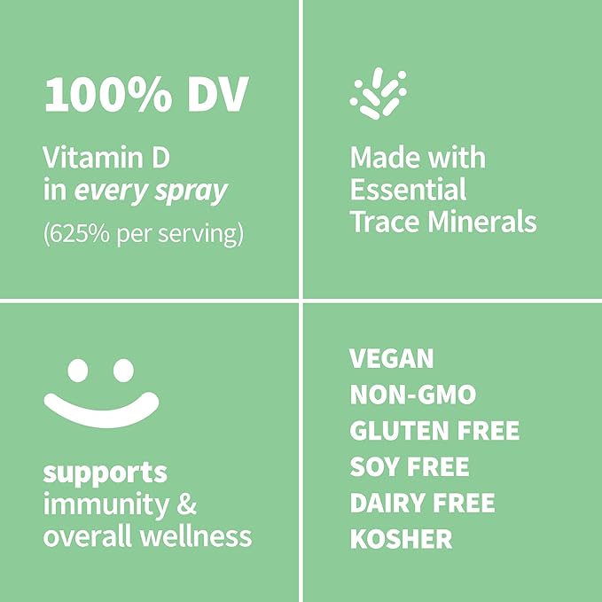 Sprout Living Organic Vitamin D3 5000 IU (Lichen) Spray for Immune Support &amp Bone Health | Trace Minerals with Real Lemon &amp Citrus Extract Sugar Free (2 FL OZ 60 Servings)