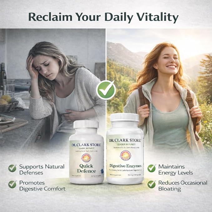 Dr Clark Store Quick Defence Botanical Support Kit 370 Capsules with Digestive Enzymes Green Black Walnut Hull Wormwood Cloves Herbal Blend for Internal Balance and Gut Health Non-GMO USA Made