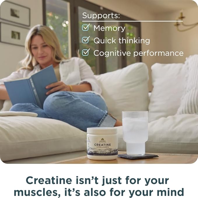 Ancient Nutrition Creatine + Collagen – Muscle Strength Lean Body Mass Joint Comfort &amp Cognitive Support – Includes 5g Creatine Monohydrate for Women 30 Servings