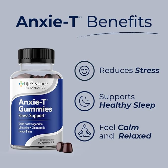 LifeSeasons Anxie-T Gummies + Mood Stabili-T Bundle – Stress Relief &amp Mood Support – Calm Nerves Ease Tension Promote Happiness &amp Emotional Balance – Ashwagandha GABA 90 Gummies + 60 Capsu
