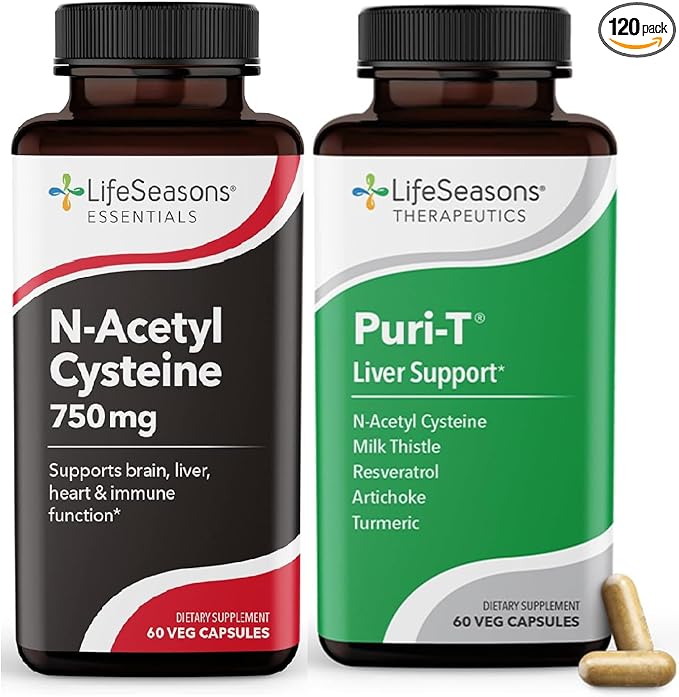 LifeSeasons Puri-T with N-Acetyl Cysteine Boost - Supports Liver &amp Lung Detoxification - 120 Capsules