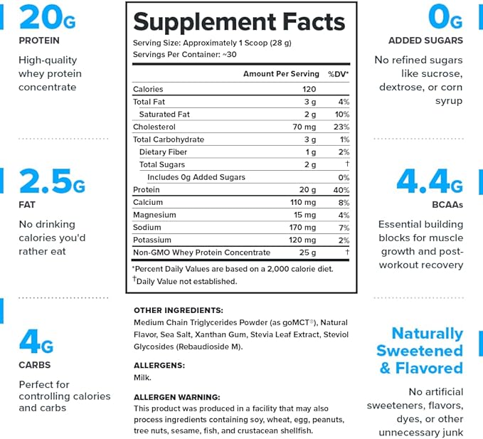 LEGION Whey Protein Powder - Naturally Flavored Whey Protein Concentrate with BCAAs - Supports Muscle Growth &amp Recovery Gluten Free No Added Sugar Protein Powder - Vanilla Flavor (30 Servings)
