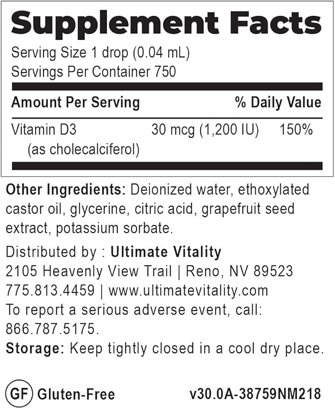 Micellized Vitamin D3 Liquid 750 Servings 1200 IU Per Drop Best Value Natural Soy Free Water Soluble - 1 Ounce