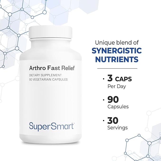 Supersmart Arthro Fast Relief (High Potency) - with MSM Levagen+ Pea Collavant N2 Collagen Fermented Ginger - Joints &amp Mobility | Gluten Free - 90 Vegetarian Capsules