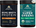 Ancient Nutrition Bone Broth Protein Powder Salted Caramel 20 Servings + Organic Supergreens Powder Greens Flavor 25 Servings