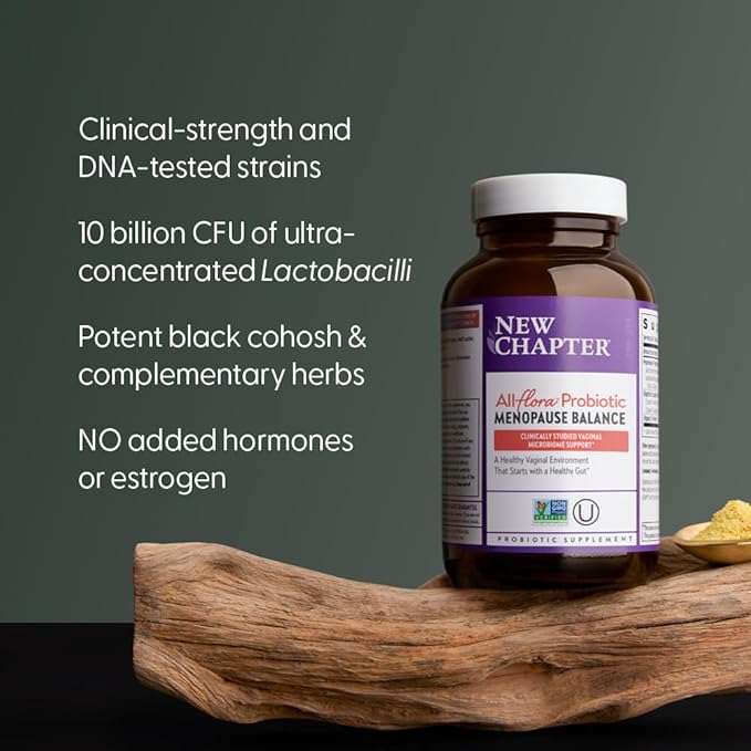 New Chapter All-Flora Probiotic Menopause Balance Ultra-Concentrated Probiotics for Women with Black Cohosh for Menopause Hot Flashes 100% Vegan 30 Vegan Capsules