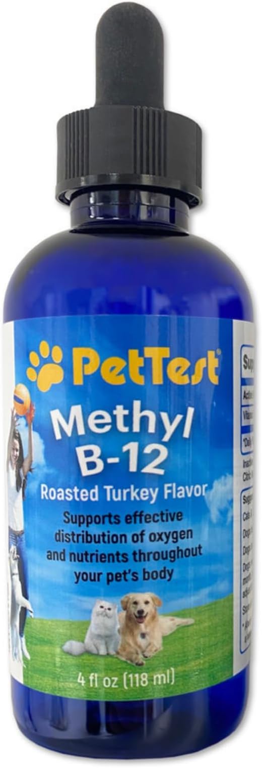 PetTest Methyl B12 Vitamin Liquid Drops 4fl oz (5000 MCG) Supplement with Methylcobalamin for Diabetic Pets Maximum Absorption to Increase Energy for Dogs and Cats
