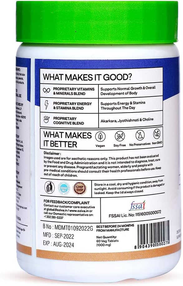 OZIVA Daily Men’s Multivitamins Tablets | Multivitamins for Men’s Daily Stamina Improved Energy &amp Better Immunity | with Daily 23 Minerals Ashwagandha Akarkara &amp Choline 60 Capsules