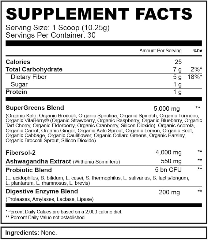 Phyto Fuel Supergreens + Fiber + Probiotics | Comprehensive Greens Powder | 30 Servings
