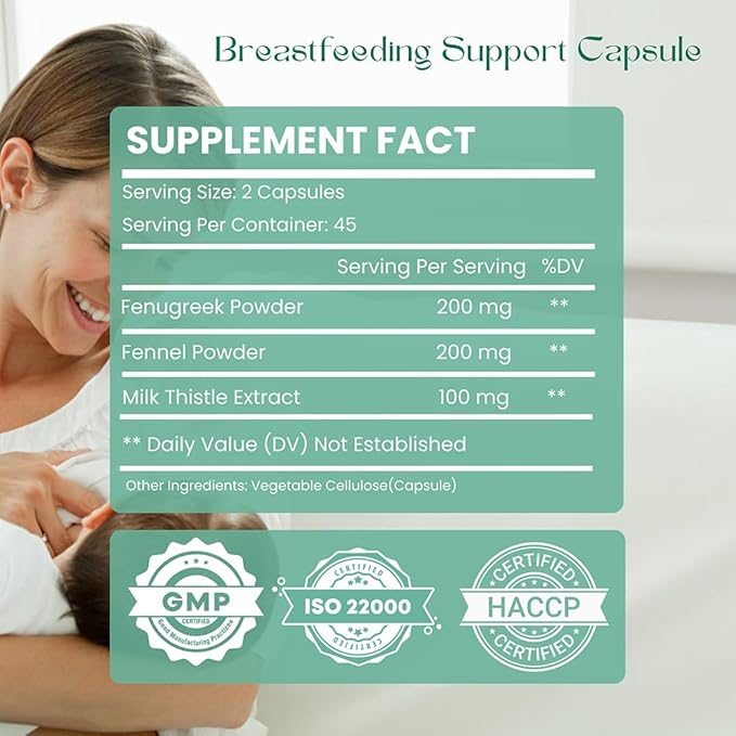 Breastfeeding Supplement - Support Increase Milk Supply with Fenugreek Fennel and Milk Thistle - Lactation Support Supplements for Supports Healthy Breast Milk Production 90 Capsules