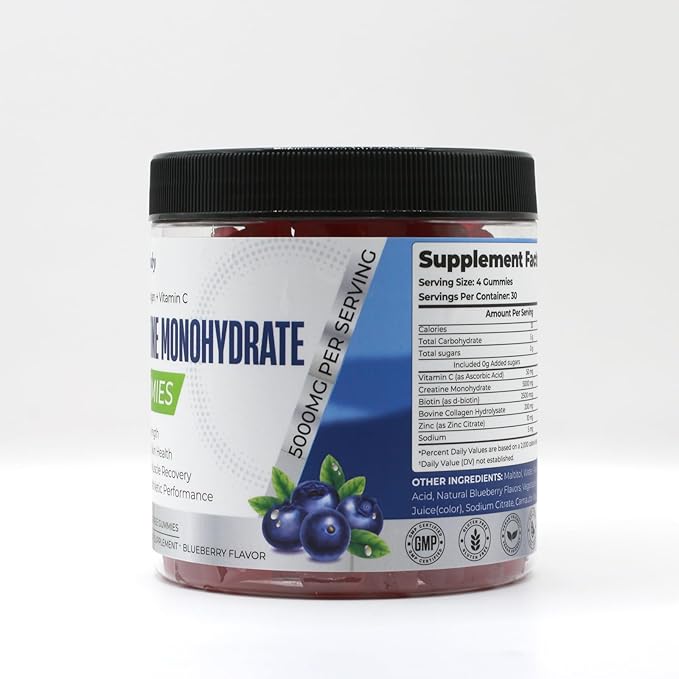 HoneySea Creatine Monohydrate Gummies - 5000mg Creatine Natural Blueberry Flavor 120 Count - Vegan Sugar-Free Boosts Performance &amp Recovery