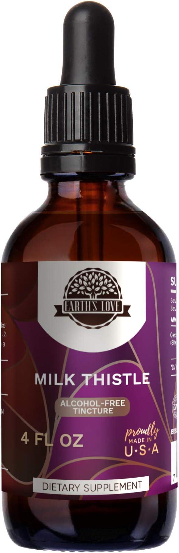 Earth's Love - Milk Thistle Alcohol-Free Herbal Extract Tincture Super-Concentrated Milk Thistle (Silybum marianum) Dried Seed (4 Fl Oz)