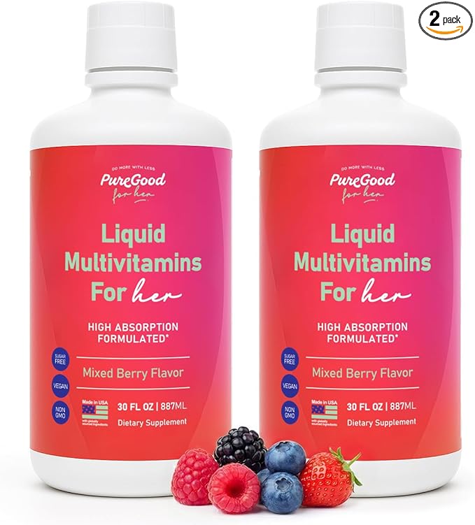 Women’s Liquid Multivitamin | 2 Pack | 30 Fl Oz Each (30 Servings) | 70+ Nutrients Superfoods &amp Omegas | Made in USA | Vegan Non-GMO Sugar Free | Mixed Berry