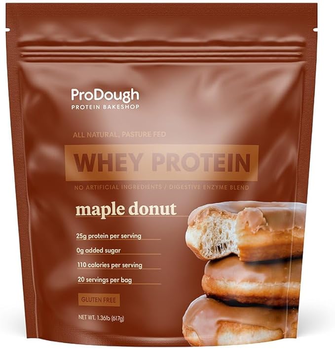 ProDough Gourmet Whey Isolate Hydrolized Protein Powder for Shake Mix- Easy Digest Enzyme Blend 25g Protein per Serving Natural Ingredients Gluten Free Keto Friendly (Maple Donut)