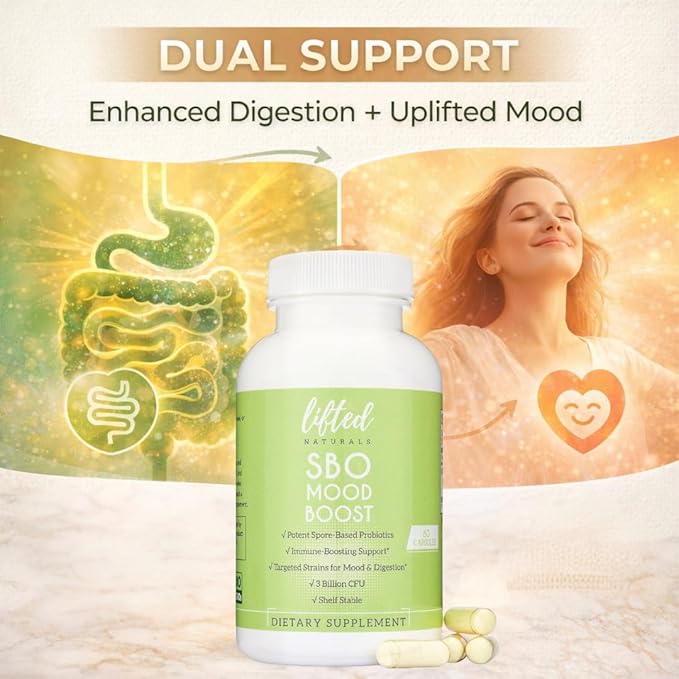 Lifted Naturals Spore Based Probiotic Probiotics - SBO Mood Boost - Spore/Soil-Based - Digestion &amp Natural Mood Support - Histamine-Free - 60 Day Supply Non-GMO Dairy-Free Gluten-Free Vegan