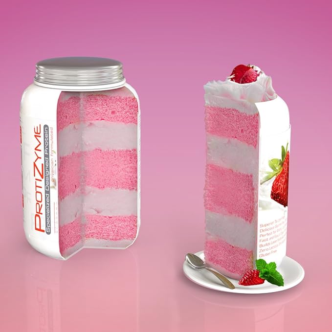 Metabolic Nutrition | Protizyme | 100% Whey Protein Powder | High Protein Low Carb Low Fat with Digestive Enzymes 24 Essential Vitamins and Minerals | Strawberry Creme 2 Pound