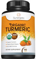 Sunergetic USDA Certified Organic Turmeric Supplement – Includes Organic Turmeric &amp Organic Black Pepper – 1400mg of Turmeric per Serving - 180 Count (Pack of 1)
