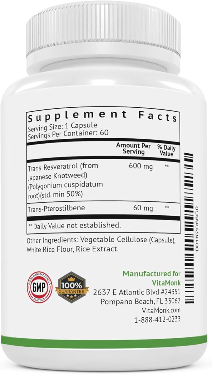 VitaMonk Longevity Duo - Resveratrol &amp Pterostilbene Power Pack