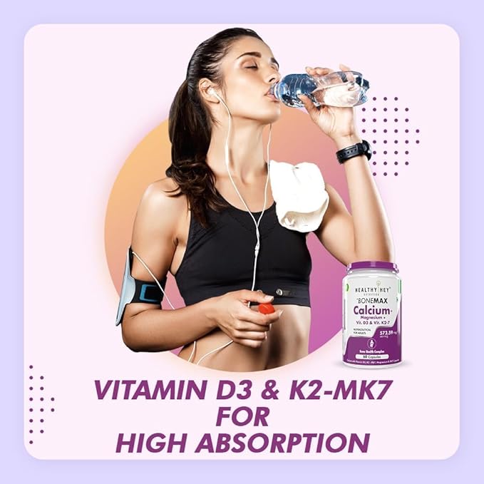 Calcium with Magnesium Vegan Vitamin D3 &amp Vitamin K2- Mk7 - BoneMax - Bone Health Complex - 60 Vegetable Capsules