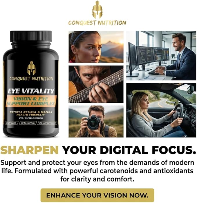 Eye Vitality Vision &amp Eye Support Enhance Eye Health Bilberry Lutein Zeaxanthin. 60 Veggie Caps