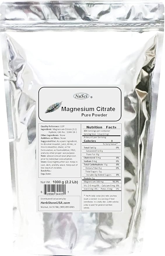 Magnesium Citrate Powder (1 Kg 2.2 lb) Bulk Pure Energy and Enzyme