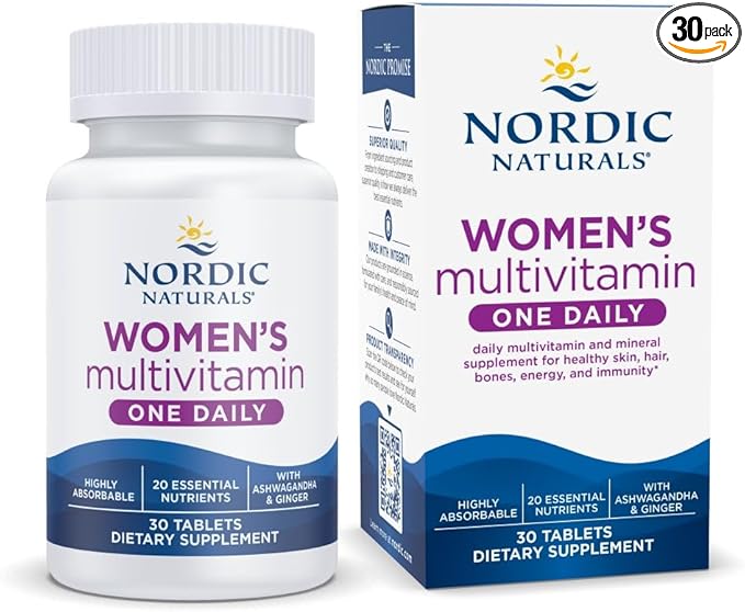 Nordic Naturals Women’s Multivitamin One Daily - Skin Hair Energy &amp Bone Support - Immunity Supplement - 20 Essential Nutrients - 30 Tablets - 30 Servings