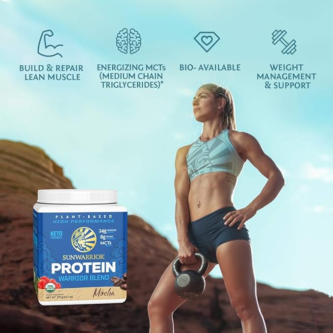 Sunwarrior Organic Plant Based Protein Powder | Vegan Organic Protein Powder Mocha Flavored with BCAA Amino Acids &amp Hemp Seed Pea Blend | Non-GMO Soy Dairy Filler &amp Gluten Free (Mocha 15 Serv