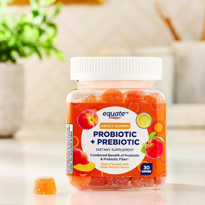 Equate Probiotic + Prebiotic Gummies 500 Million CFU Peach Flavor 30 Count Sticker